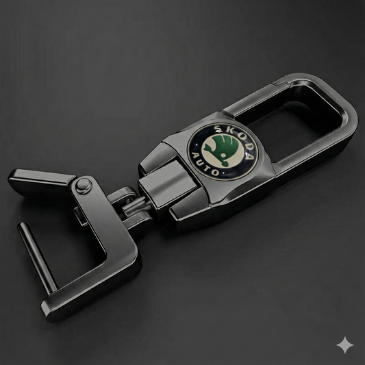 Premium Metal Car Key Chain - Skoda Edition 1 (Black and Green with Shadow)