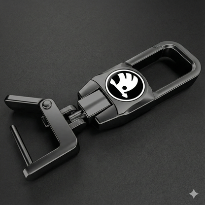 Premium Metal Car Key Chain - Skoda Edition 4 (Black and White)