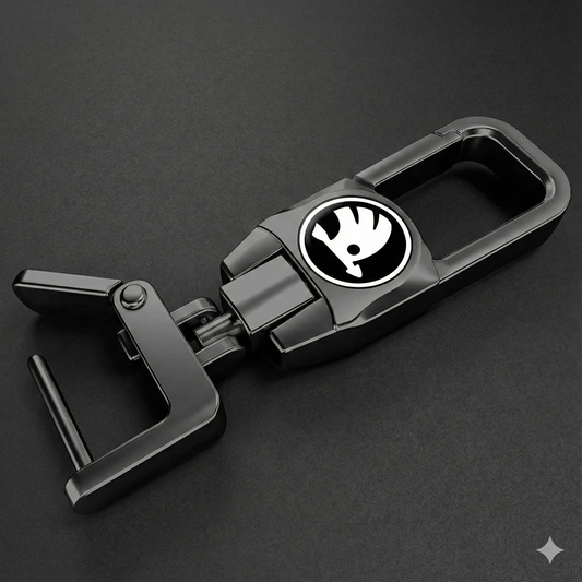 Premium Metal Car Key Chain - Skoda Edition 4 (Black and White)