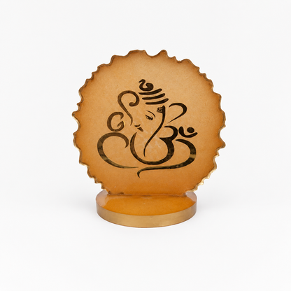 Ganesha car dashboard idol - amber gold resin - front view