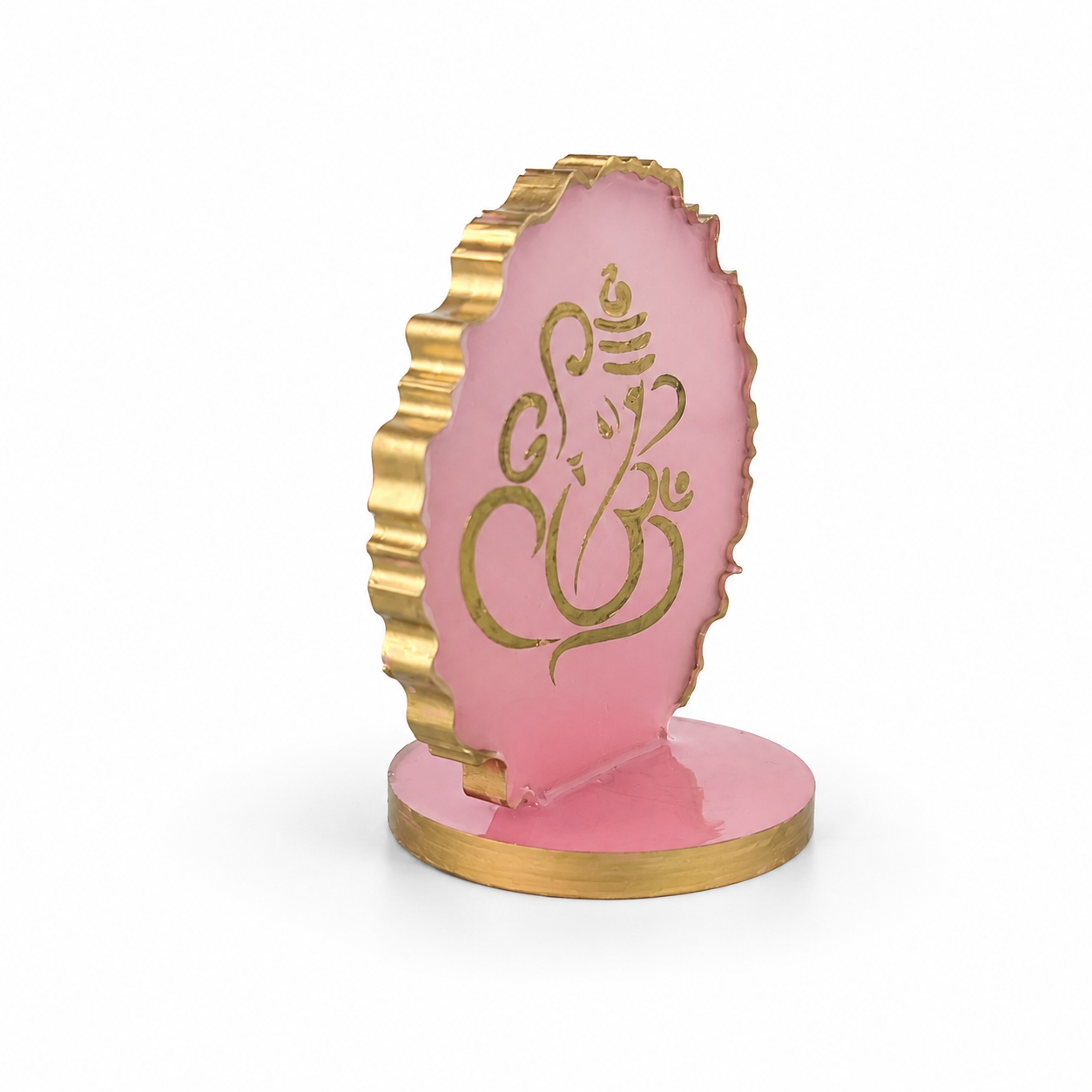 Ganesha car dashboard idol - blush pink resin - 45 degree left angle view