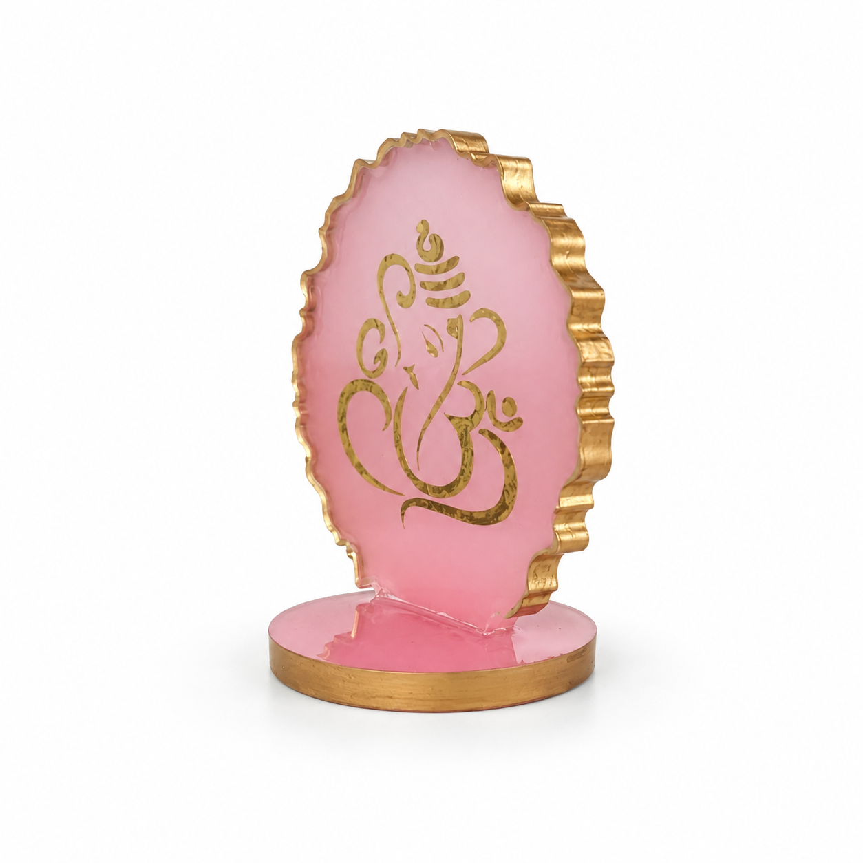Ganesha car dashboard idol - blush pink resin - 45 degree right angle view