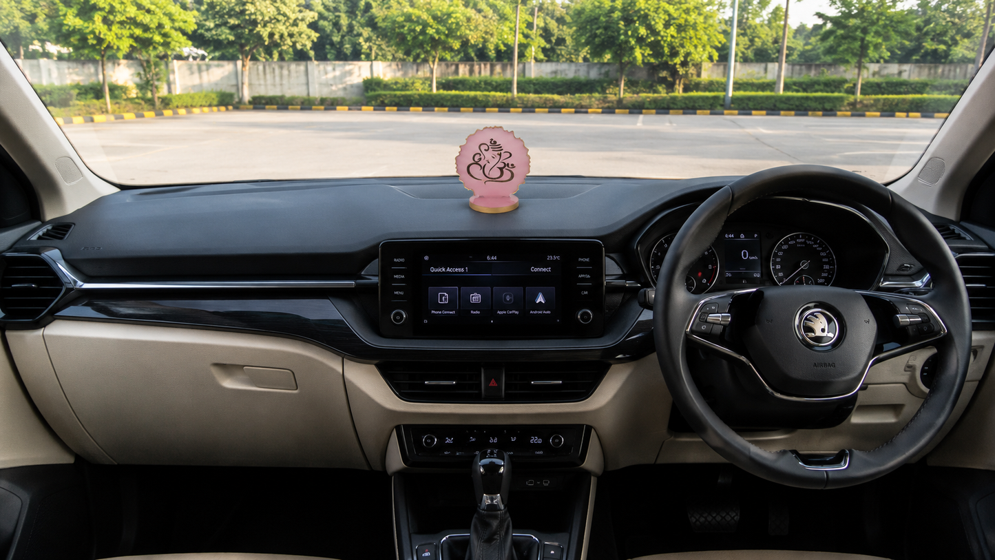 Ganesha car dashboard idol - blush pink resin - placed on car dashboard