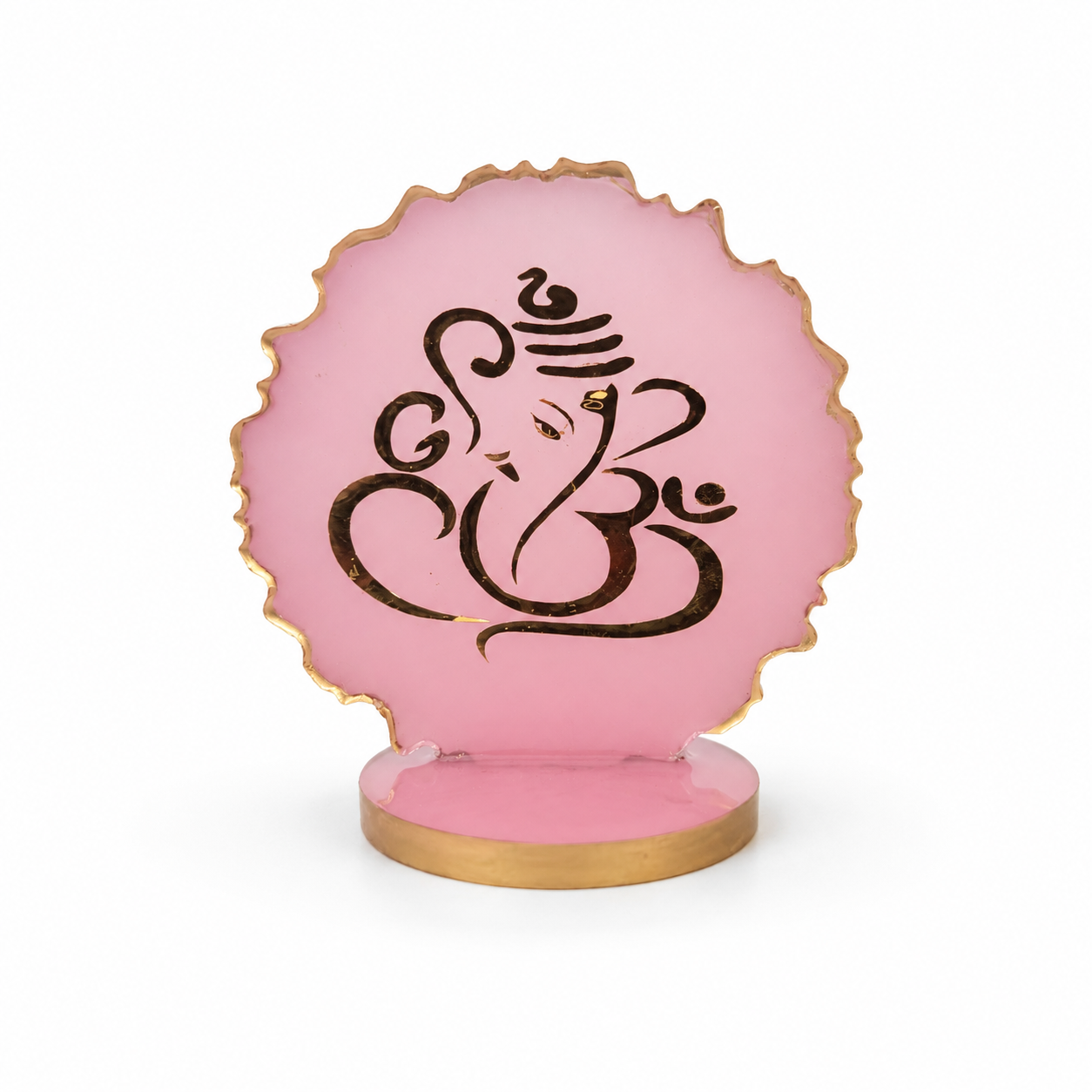 Ganesha car dashboard idol - blush pink resin - front view