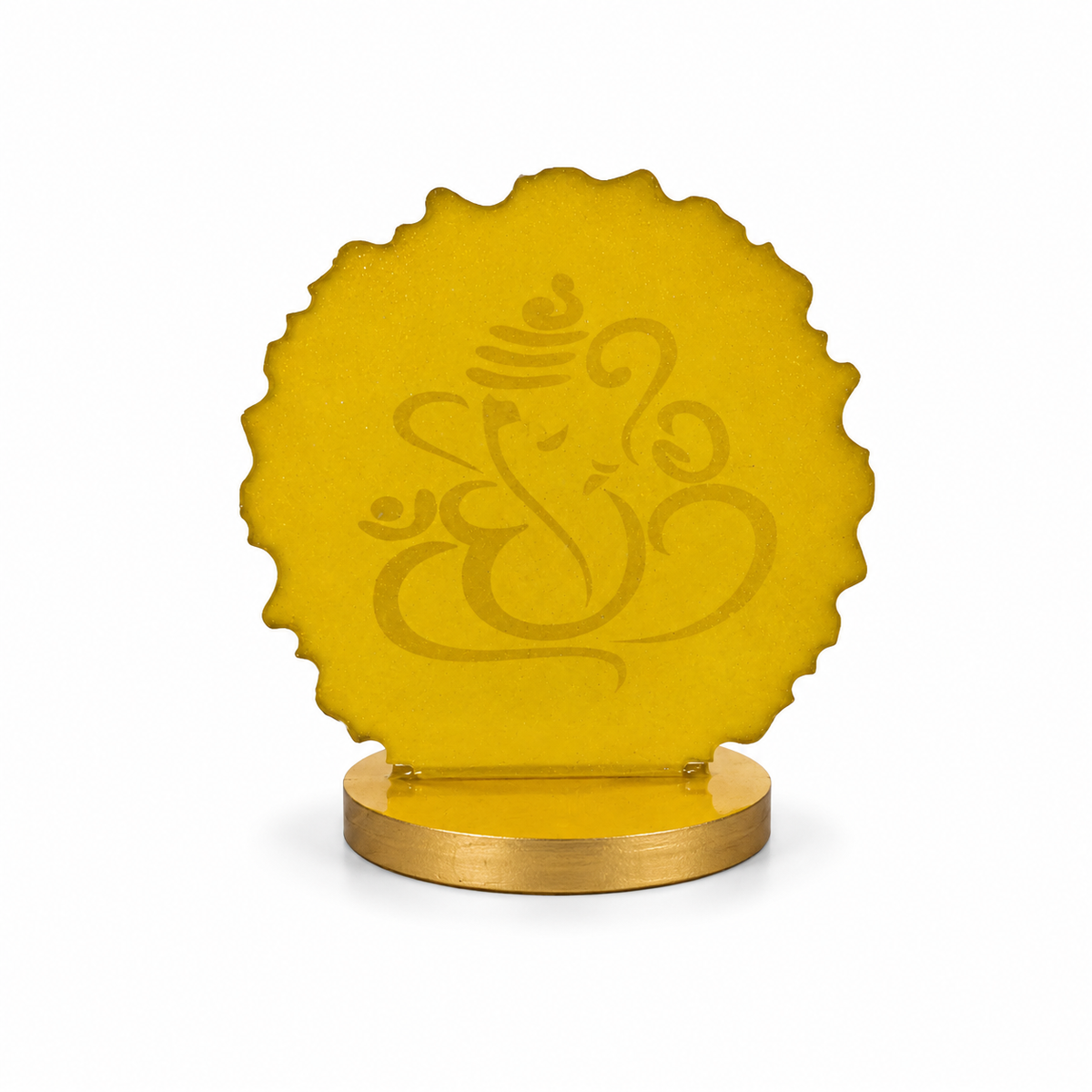Ganesha car dashboard idol - marigold yellow resin - back view