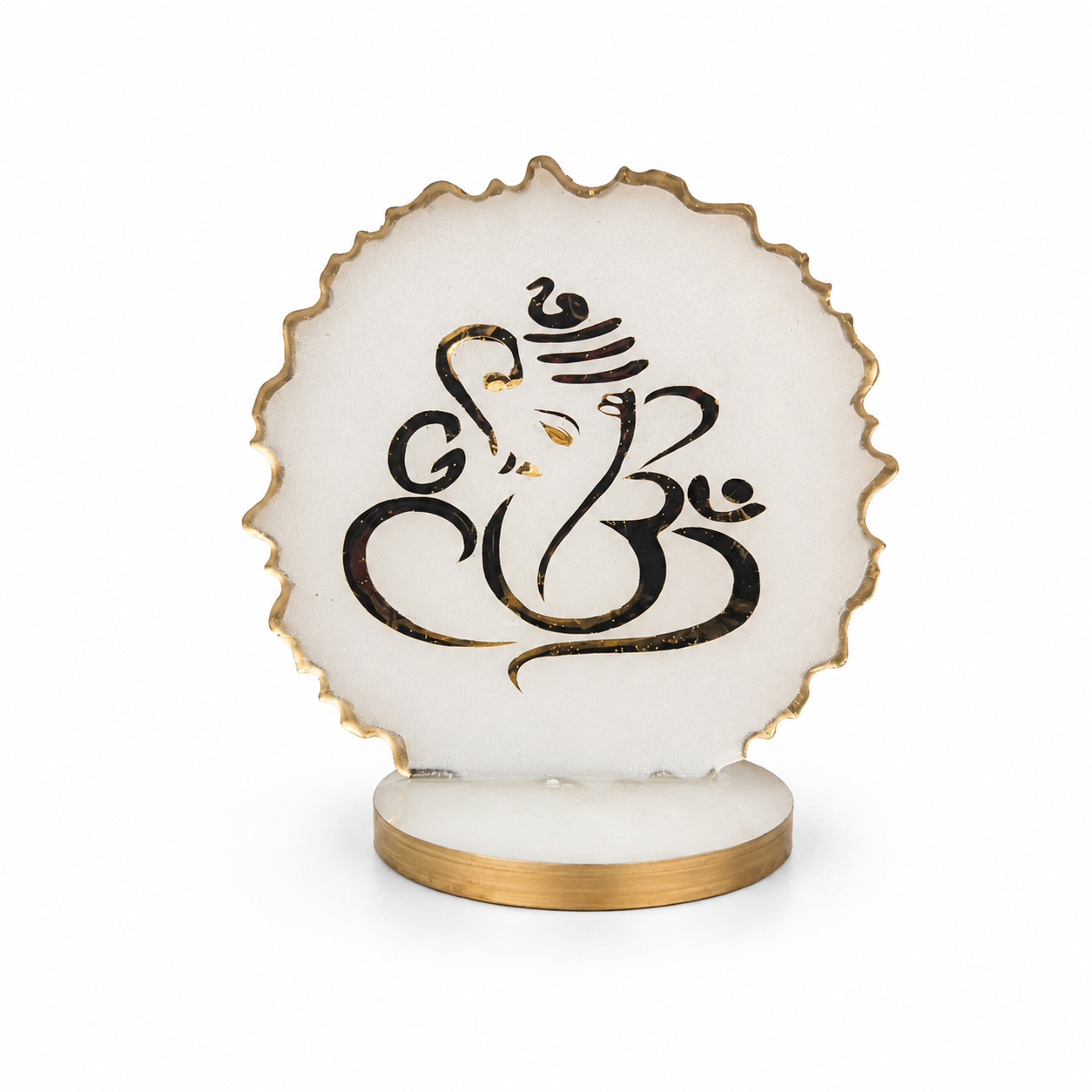 Ganesha car dashboard idol - pearl white resin - front view