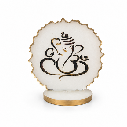 Ganesha car dashboard idol - pearl white resin - front view