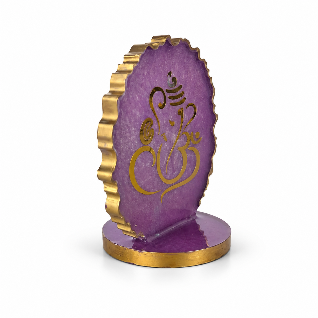 Ganesha car dashboard idol - royal purple resin - 45 degree left angle view