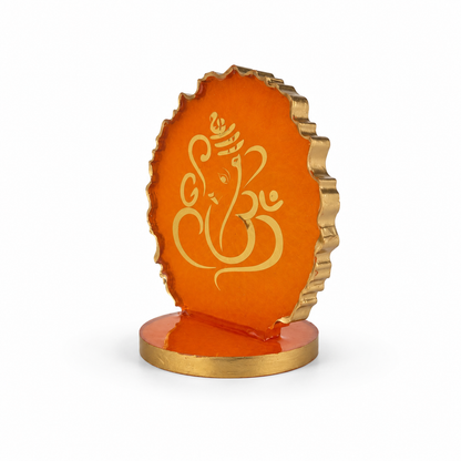 Ganesha car dashboard idol - sunset orange resin - 45 degree right angle view