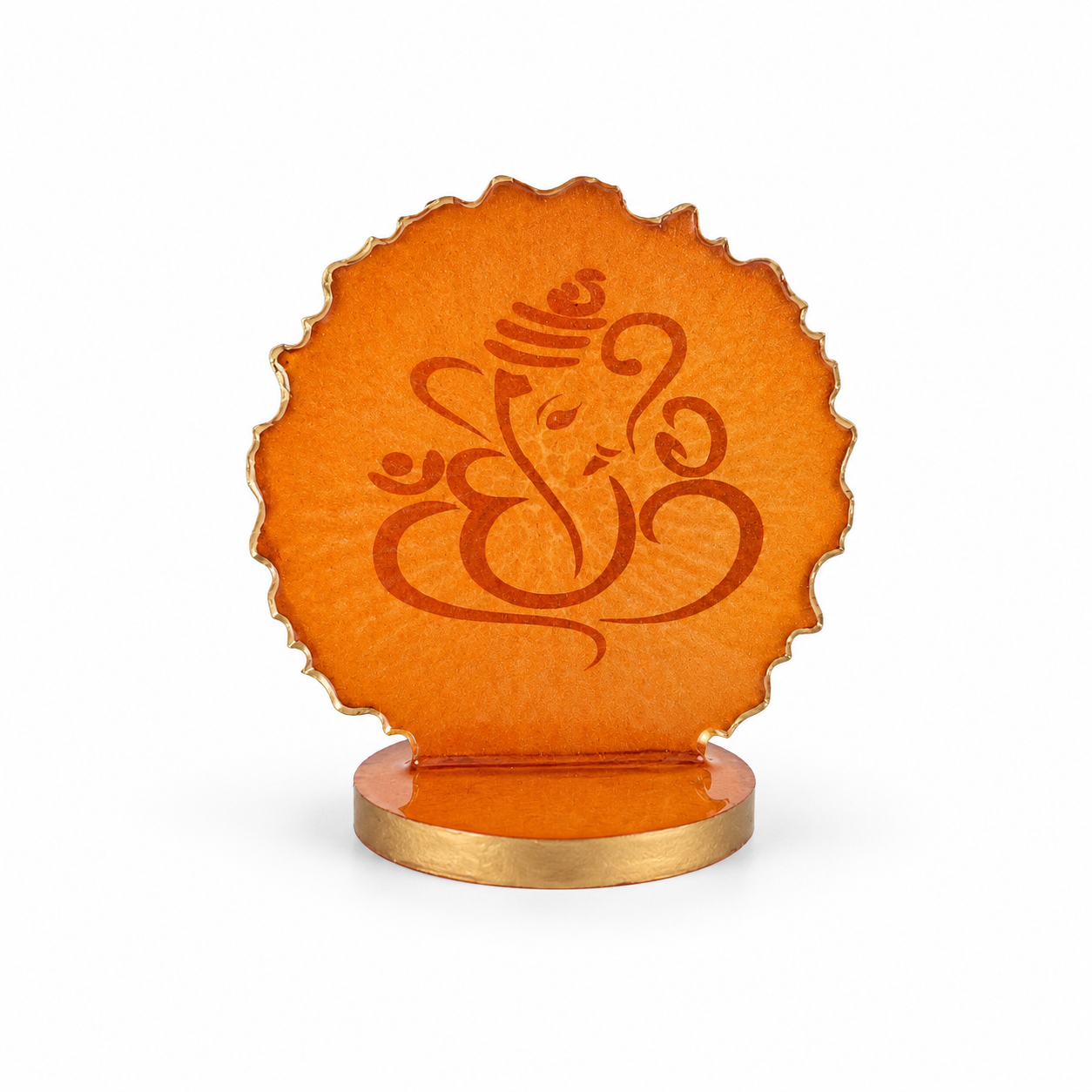 Ganesha car dashboard idol - sunset orange resin - back view