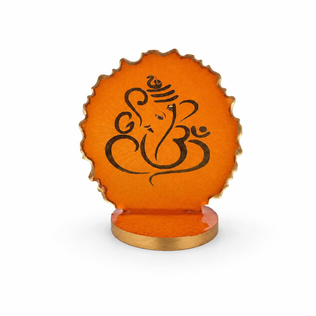 Ganesha car dashboard idol - sunset orange resin - front view