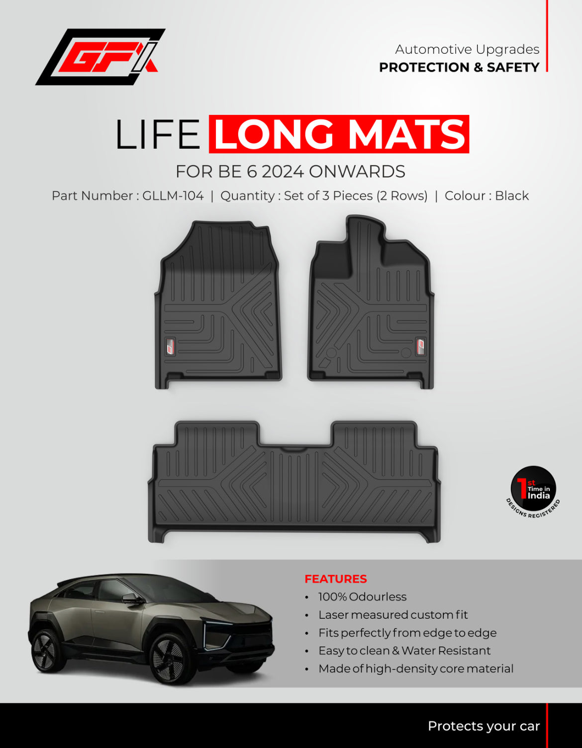 GFX Floor Mats for Mahindra BE 6 - Spec Sheet