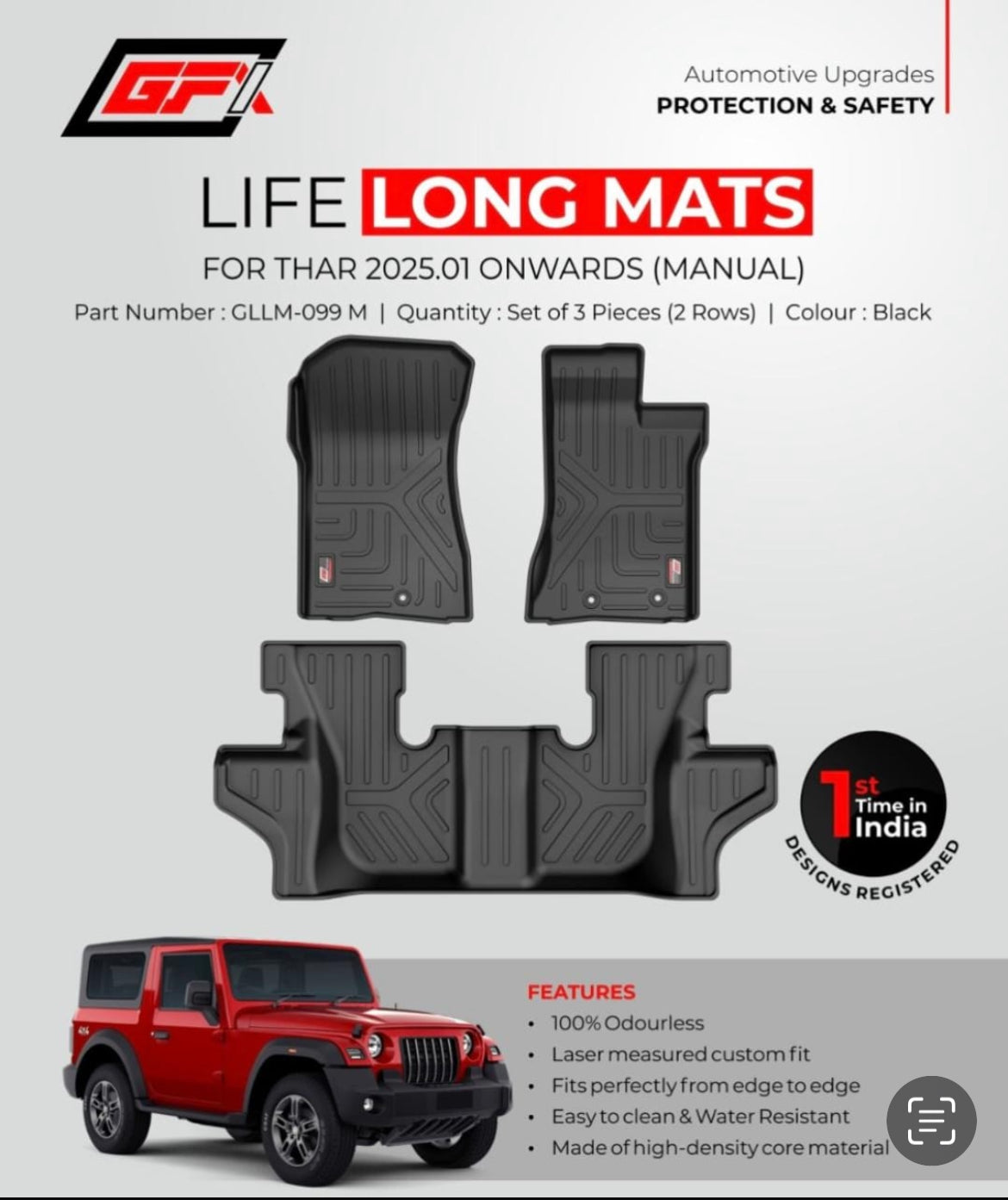 GFX Floor Mats for Mahindra Thar - Installed in Car