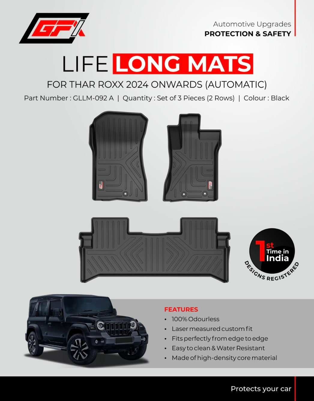 GFX Floor Mats for Mahindra Thar Roxx Automatic - Product Shot 1